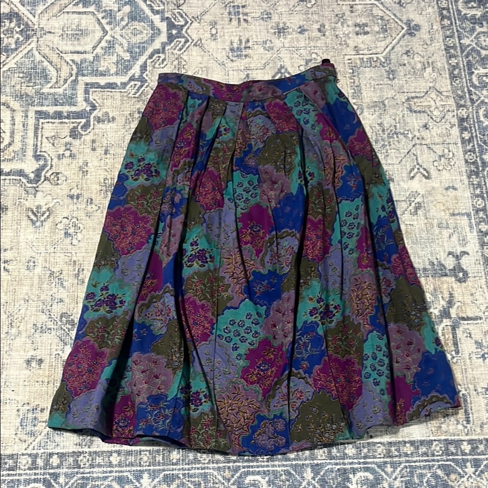Purple and Green Pleated Midi Skirt for Casual Wear